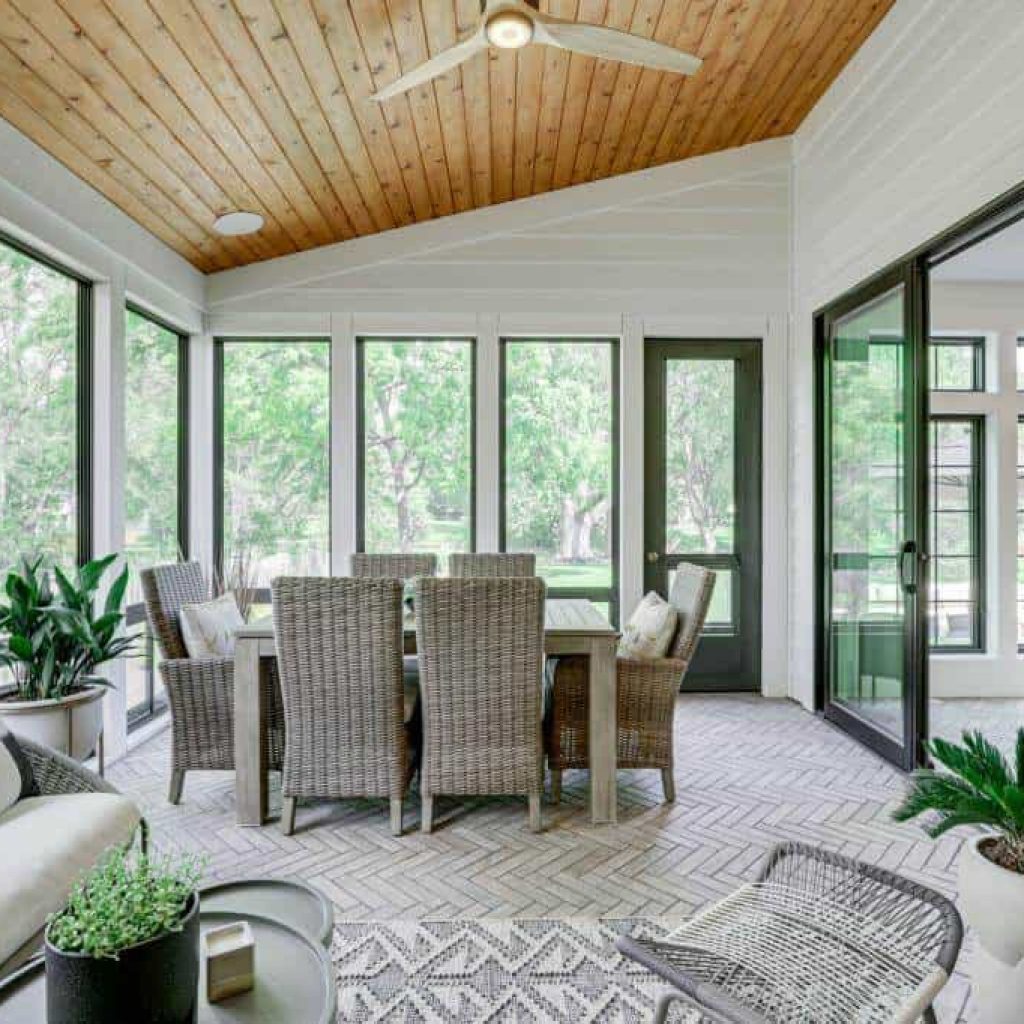 3 seasons porch cedar ceiling planks herringbone floors