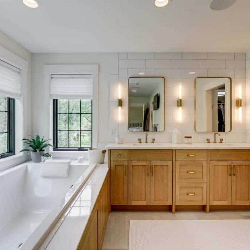 master bathroom soaker tub quartz countertop double vanity