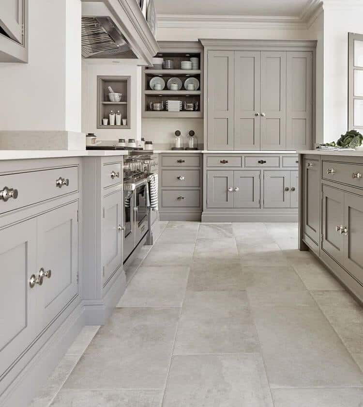 gray grey kitchen cabinets tile flooring modern traditional style