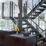 steel staircase with open wood tread stairs modern design
