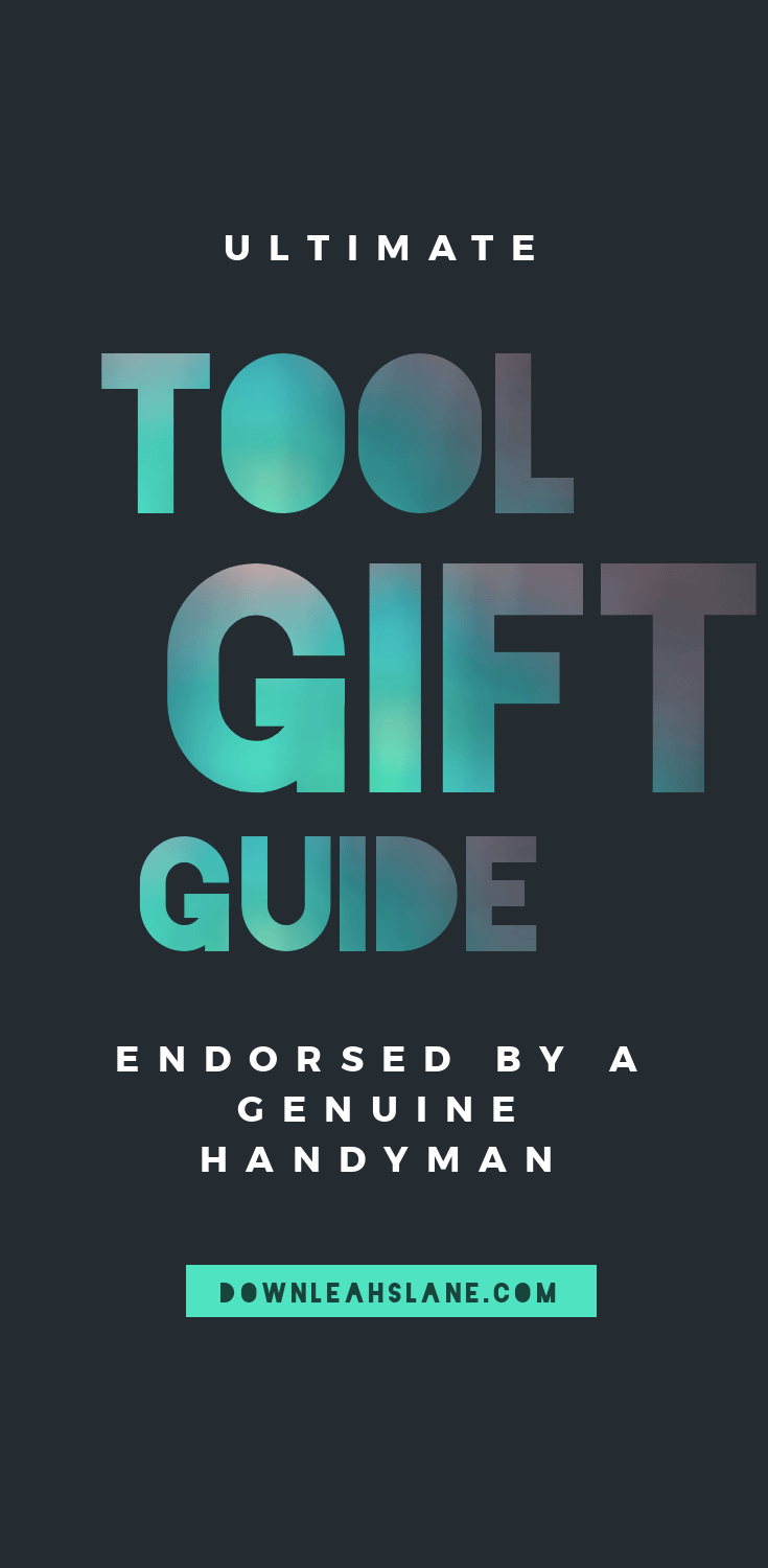 Black background with teal, turquoise and light pink gradient colors filling test Tool Gift Guide endorsed by a genuine handyman downleahslane.com